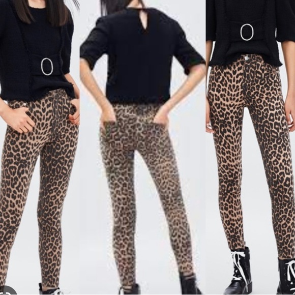 Zara Women's Super Skinny Leopard Print Pants Size 30 - Picture 2 of 3